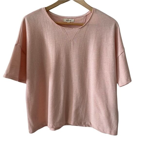 Madewell Pink Coral Cropped Short Sleeve Sweatshirt Knit Short Sleeve Tee size S - Picture 1 of 5